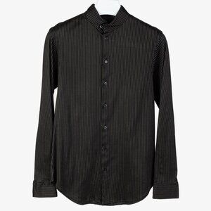 Armani Collezioni Grey and Black Striped Jersey Button-Up Shirt